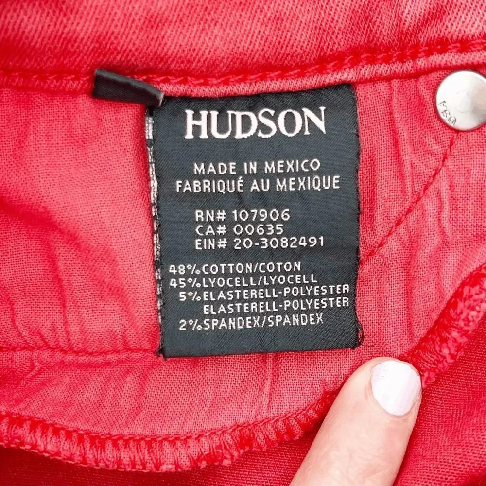 Hudson Skinny Jeans Women's Size 24 Red Mid Rise Raw Hem Casual - Picture 4 of 4